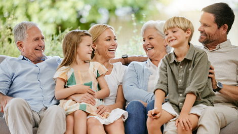 Photo of a family sitting on couch